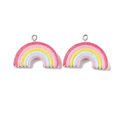 Colorful Opaque Resin Pendants, with Platinum Tone Iron Loops and Glitter Powder, Rainbow, Colorful, 20x27x4mm, Hole: 2mm