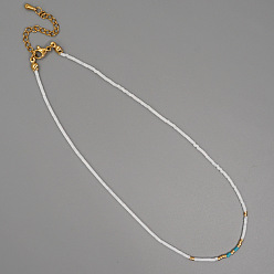 Белый Ожерелья из бисера в богемном стиле для женщин, фурнитура из нержавеющей стали , белые, 16.54 дюйм (42 см)