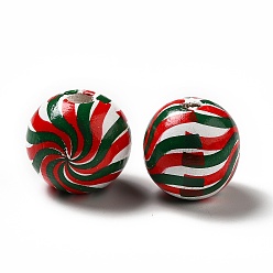 Coloré Perles en bois naturel imprimées sur le thème de noël, ronde avec motif de tourbillon, colorées, 16x14.5mm, Trou: 3.5mm