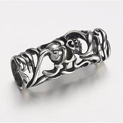 Antique Silver 304 Stainless Steel Beads, Hollow Tube Beads, Antique Silver, 34x13x12mm, Hole: 9.5mm