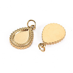 Real 14K Gold Plated 304 Stainless Steel Charms Cabochon Settings, with Jump Rings, Teardrop, Real 14K Gold Plated, Tray: 8x6mm, 14x10x2mm, Jump Ring: 3.8x0.5mm, 2.8mm inner diameter