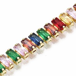 Colorful Cubic Zirconia Classic Tennis Bracelet, Real 18K Gold Plated Brass Cubic Zirconia Link Chain Bracelet for Women, Nickel Free, Colorful, 7-1/8 inch~7-1/2 inch(18~19cm)