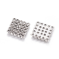 Antique Silver Tibetan Style Filigree Links, Alloy, Lead Free and Cadmium Free, Square, Antique Silver Color, Size: about 15mm long, 15mm wide, 1.5mm thick, hole: 1.5mm, 670pcs/1000g
