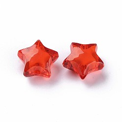 Roja Abalorios de acrílico transparentes, talón en grano, facetados, estrella, rojo, 14x15x8.5 mm, agujero: 2 mm, Sobre 518 unidades / 500 g