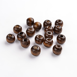 Brun Saddle Des perles en bois naturel, ronde, teint, selle marron, 9x10 mm, trou: 3.5 mm, environ3000 pcs / 1000 g