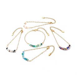 Couleur Mélangete Bracelets de perles de verre galvanoplastie, avec placage ionique (ip) 304 chaînes porte-câbles en acier inoxydable, couleur mixte, 7-5/8 pouce (19.5 cm)