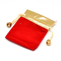 Красный Прямоугольник бархат ткань подарочные пакеты, ювелирные изделия упаковка Drawable пакеты, красные, 9.3x7.5 см