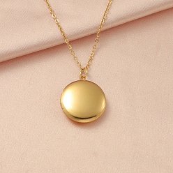 Золотой Фото медальон колье, ожерелье из нержавеющей стали с плоским круглым кулоном, золотые, 17.72 дюйм (45 см)