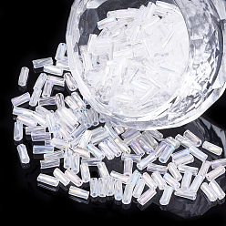 Clear AB Glass Twist Bugle Beads, Transparent Colours Rainbow, White, 4.5~5x1.5~2mm, Hole: 0.8mm, about 450g/bag