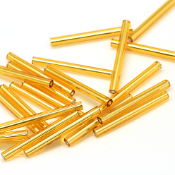 Verge D'or Argent bordée perles de bugle de verre transparent, verge d'or, 9x2.5mm, trou: 0.5 mm, environ 6500 PCs / sachet 