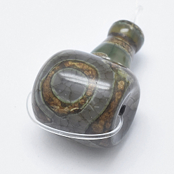 Gris Ardoise Agate naturelle de dzi, 3 perles trou gourou, perles t-percées, pour la fabrication de bijoux bouddhiste, gris ardoise, 30~31x18x17~19mm, Trou: 2mm