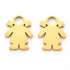 Golden Vacuum Plating 304 Stainless Steel Charms, Laser Cut, Girl, Golden, 14x11x1mm, Hole: 3mm