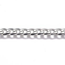 Stainless Steel Color 201 Stainless Steel Cuban Link Chains, Chunky Curb Chains, Unwelded, Stainless Steel Color, 5.5x4x1mm