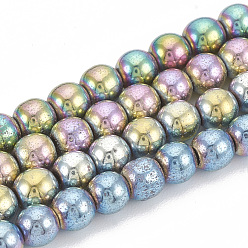 Mixed Color Electroplate Non-magnetic Synthetic Hematite Beads Strands, Round, Mixed Color, 4x4mm, Hole: 1mm, about 100pcs/strand, 16.14 inch