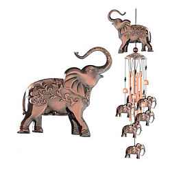Красная Медь Металлический слон и трубка с колокольчиками, Художественные подвесные декоры для вечеринки в саду у окна, Красная медь, 900 мм
