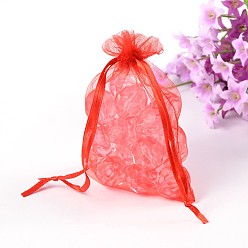 Roja Bolsas de regalo de organza con cordón, bolsas de joyería, banquete de boda favor de navidad bolsas de regalo, rojo, tamaño: cerca de 8 cm de ancho, 10 a largo cm