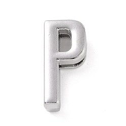 Letter P Charmes de glissière de lettre d'alliage, platine, letter.p, 20.5~21x6~10.5x6.5mm, Trou: 17.5~18x2.5mm