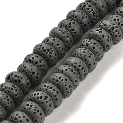 Gris Brins de perles teintes en pierre de lave naturelle, rondelle, grises , 8x4.5mm, Trou: 1.6mm, Environ 43 pcs/chapelet, 7.87 pouce (20 cm)