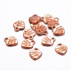Rose Gold Tibetan Style Alloy Pendants, Cadmium Free & Nickel Free & Lead Free, Valentine's Day, Heart with Made with Love, Rose Gold, 12.2x10x1.8mm, Hole: 2mm