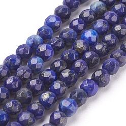 Midnight Blue Natural Lapis Lazuli Beads Strands, Faceted Round, Midnight Blue, 4mm, Hole: 1mm, about 96pcs/strand, 15.7 inch