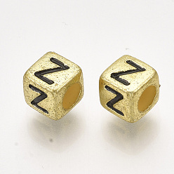 Letter Z Acrylic Beads, Horizontal Hole, Metallic Plated, Cube with Letter.Z, 6x6x6mm, 2600pcs/500g