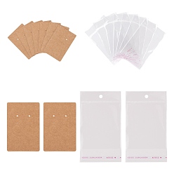 BurlyWood 200Pcs 2 Style Cardboard Display Cards and OPP Cellophane Bags, for Necklace and Earring, BurlyWood, 8x6cm, 100pcs/style