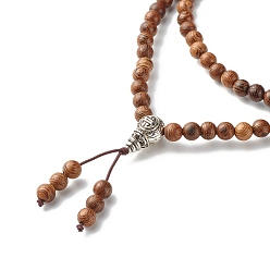 Coconut Brown Gourd Alloy Pendant Necklace for Girl Women, Natural Wenge Wood Beads Necklace, Coconut Brown, 24.41 inch(62cm)