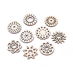 Blanched Almond Laser Cut Wood Shapes, Unfinished Wooden Embellishments, Poplar Wood Cabochons, Flower, Blanched Almond, 18.5~29.5x25.5~27x2.5mm, about 100pcs/bag