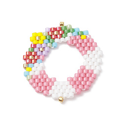 Colorful Handmade Loom Pattern Seed Beads, Garland Pendants, Colorful, 24x28x2mm, Hole: 0.7mm