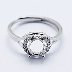 Platino Componentes del anillo de dedo de plata esterlina chapado en rodio., con circonita, ajustable, oval, Platino, tamaño 925 (8mm), 18 mm de ancho, Bandeja: 2 mm