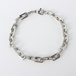 Stainless Steel Color Rectangle 201 Stainless Steel Chain Bracelets, with Lobster Claw Clasps, Stainless Steel Color, 8-1/2 inch(215mm)