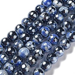 Королевский синий Гальванизирует естественно агат бисер пряди, окрашенная и подогревом, граненые круглые, королевский синий, 8 мм, отверстие : 1 мм, около 47~48 шт / нитка, 14.37~14.88 дюйм (36.5~37.8 см)