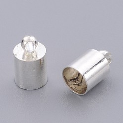 Silver Brass Cord Ends, Nickel Free, Silver Color Plated, about 6mm wide, 10mm long, 5.5mm inner diameter, hole: 1.2mm