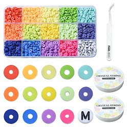 Mixed Color DIY Heishi Word Bracelet Making Kit, Including Disc/Flat Round Polymer Clay & Letter Acrylic Beads, Elastic Thread, Tweezers, Mixed Color, Beads: 112g/set