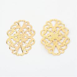 Golden Iron Filigree Joiner Links, Etched Metal Embellishments, Golden, 31x20x0.5mm, Hole: 6x3.5mm