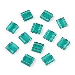 Light Sea Green 2-Hole Glass Seed Beads, Transparent Colours, Rectangle, Light Sea Green, 5x4.5~5.5x2~2.5mm, Hole: 0.5~0.8mm