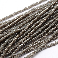 Dark Khaki Faceted Rondelle Full Rainbow Plated Electroplate Glass Beads Strands, Dark Khaki, 2.8~3x2mm, Hole: 0.8mm, about 200pcs/strand, 15.1 inch