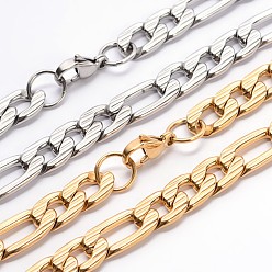 Mixed Color 304 Stainless Steel Figaro Chains Necklaces, with Lobster Claw Clasps, Mixed Color, 23.6 inch(59.9cm)