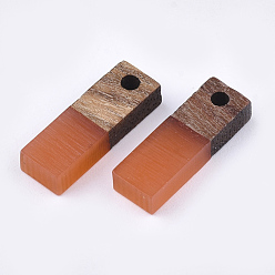 Corail Pendentifs en bois de résine et de noyer, rectangle, corail, 17x5.5x3~3.5mm, Trou: 1.5mm