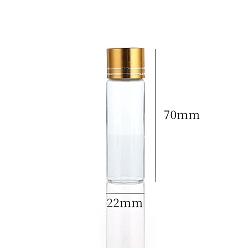 Golden Clear Glass Bottles Bead Containers, Screw Top Bead Storage Tubes with Aluminum Cap, Column, Golden, 2.2x7cm, Capacity: 15ml(0.51fl. oz)