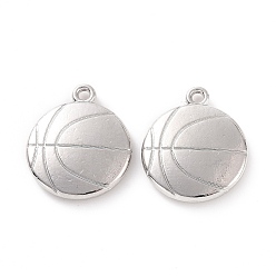 Basketball Acumular colgantes de aleación de revestimiento, sin cadmio y sin plomo y sin níquel, plata, patrón de baloncesto, 21.5x18.5x3.5 mm, agujero: 1.6 mm