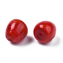 Red Handmade Lampwork Beads, Apple, Red, 10x9.5~10mm, Hole: 1.5~1.8mm
