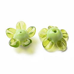 Vert Jaune Perles lampwork, perles au chalumeau, faits à la main, fleur, vert jaune, 14.5~15.5x15~16x7~8mm, Trou: 1.5mm