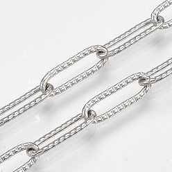 Stainless Steel Color 304 Stainless Steel Paperclip Chains, Drawn Elongated Cable Chains, Soldered, Textured, Stainless Steel Color, 12.5x4x1mm