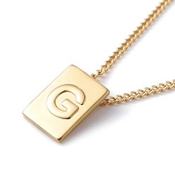 Letter G Titanium Steel Initial Letter Rectangle Pendant Necklace for Men Women, Golden, Letter.G, 18.11~18.5 inch(46~47cm)