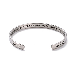Arrow 304 bracelet manchette ouvert en acier inoxydable, mot inspirant parfois vous oubliez que vous êtes un bracelet génial pour hommes femmes, motif de flèches, diamètre intérieur: 2-1/2 pouce (6.5 cm)