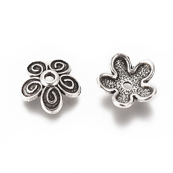Antique Silver Tibetan Style Alloy Bead Caps, Lead Free and Cadmium Free, Flower, Antique Silver, 10x3.5mm, Hole: 1.5mm, about 3200pcs/1000g
