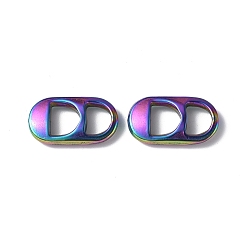 Rainbow Color Ion Plating(IP) 304 Stainless Steel Connector Charms, Oval Links, Rainbow Color, 18x10x3mm, Hole: 5.5x5mm and 6x6mm