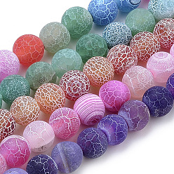 Mixed Color Natural Weathered Agate Beads Strands, Frosted, Dyed, Round, Mixed Color, 8mm, Hole: 1mm, about 47pcs/strand, 15.7 inch