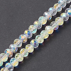 Clear Electroplate Transparent Glass Beads Strands, AB Color Plated, Faceted, Rondelle, Clear, 5.5x4mm, Hole: 1mm, about 100pcs/strand, 17.01''(43.2cm)